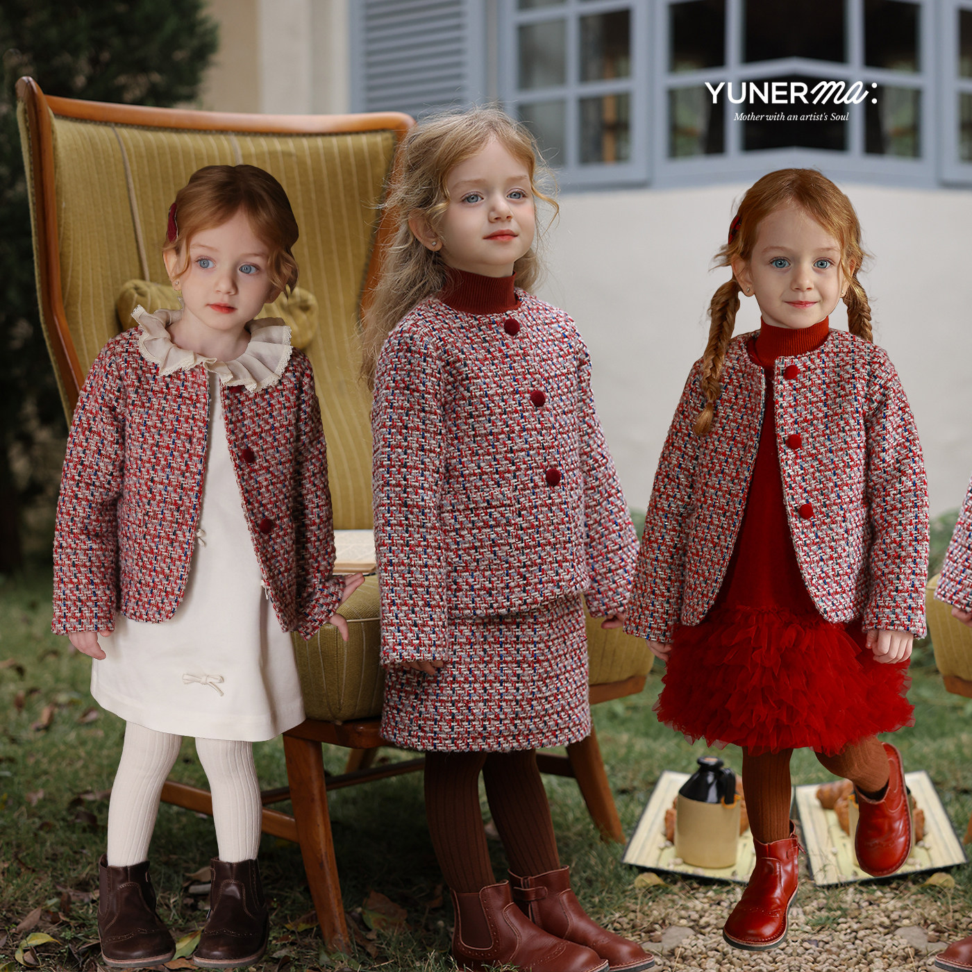 允儿妈女童圣诞新年绵羊毛混纺小香风外套宝宝洋气半裙儿童套装潮,童装/婴儿装/亲子装,套装,淘宝优惠券,粉丝福利购,淘宝优惠卷