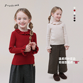 潮 打底衫 允儿妈女童绵羊毛混纺荷叶领针织衫 宝宝保暖毛衣儿童冬季