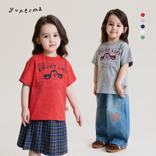 允儿妈女童2026春夏日系卡通字母短袖 T恤潮 儿童纯棉上衣宝宝新款