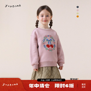 允儿妈女童冬季新款小众加绒刺绣卫衣儿童加厚套头衫宝宝气质上衣
