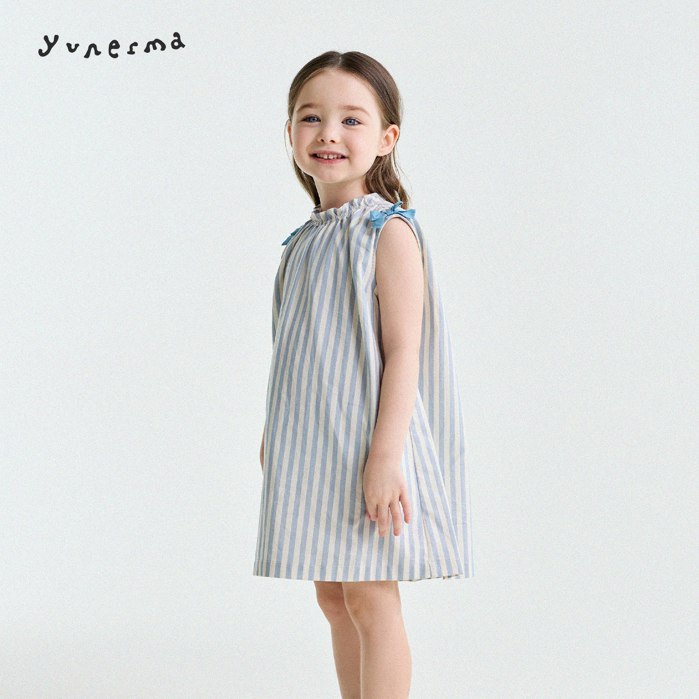 允儿妈女童夏季新款法式条纹蝴蝶结背心裙儿童纯棉公主裙连衣裙潮