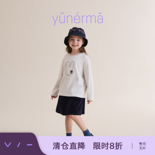 允儿妈女童冬季新款兔子拼布T恤 儿童2026时尚长袖宝宝打底衫上衣