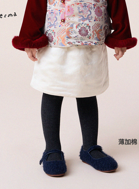 允儿妈女童纤麻混纺国风气质加棉半身裙儿童冬季时尚加厚短裙半裙