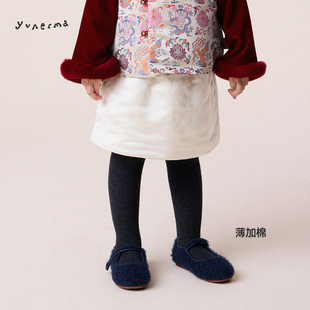 允儿妈女童纤麻混纺国风气质加棉半身裙儿童冬季 加厚短裙半裙 时尚