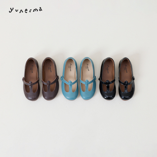 允儿妈女童春季小众牛皮魔术贴小皮鞋女孩复古公主鞋儿童鞋子单鞋