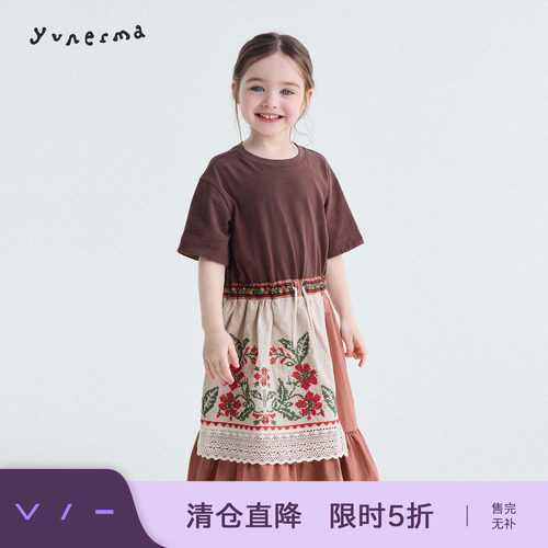 允儿妈女童小众复古刺绣连衣裙