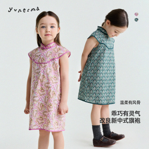 允儿妈女童纯棉小众碎花旗袍裙