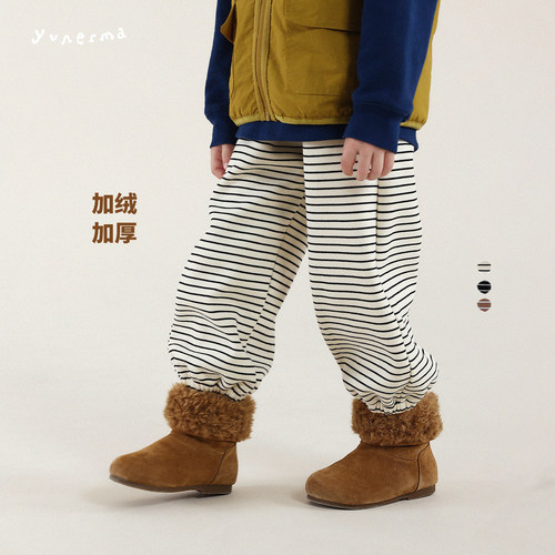 幼儿园百搭加绒条纹束口运动裤