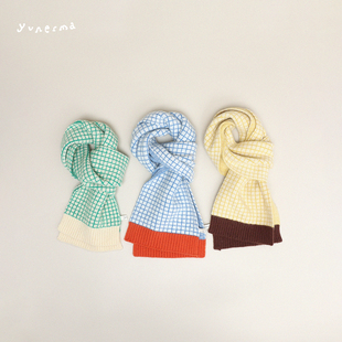 允儿妈女童秋冬百搭撞色格子围巾儿童韩系时尚 围脖宝宝保暖领巾潮