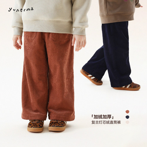 允儿妈女童冬季加绒灯芯绒直筒裤