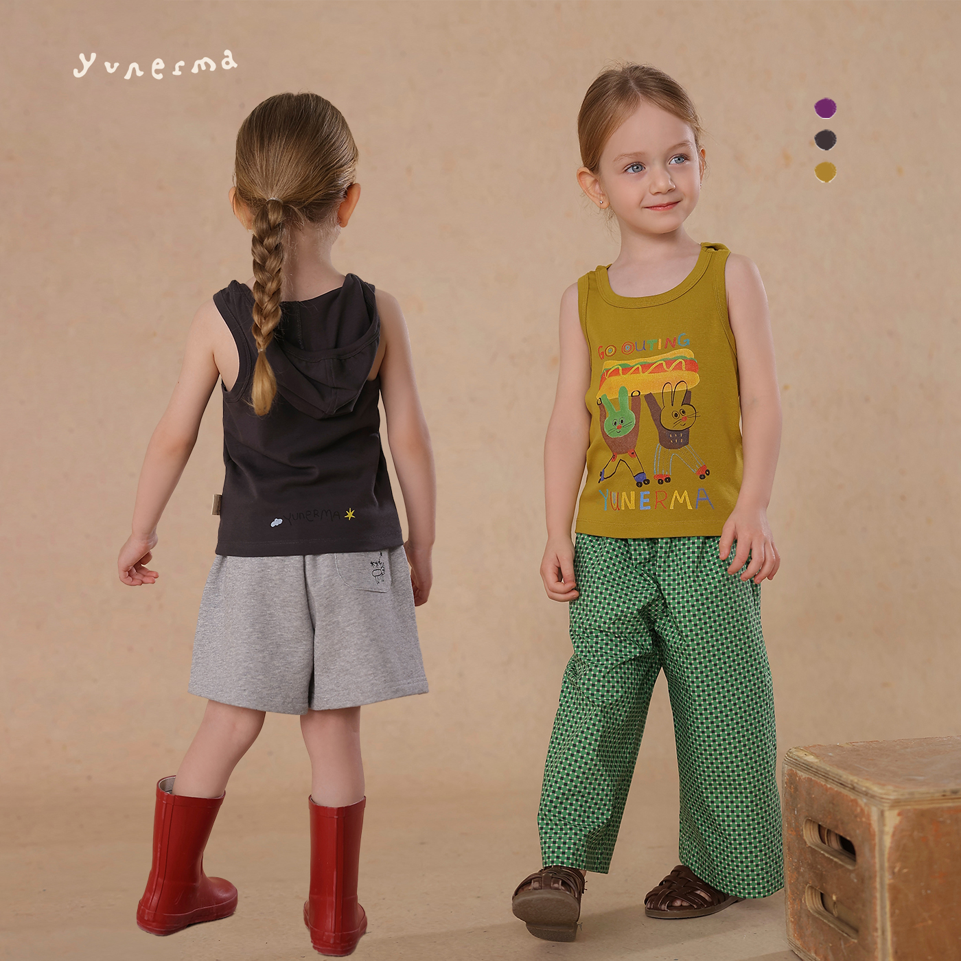 允儿妈女童可爱连帽卡通背心