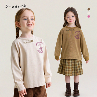 宝宝春季日系纯棉贴布长袖允儿妈女童2026新款做旧T恤儿童上衣潮