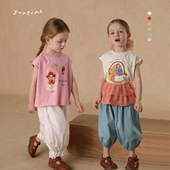 韩系卡通背心宝宝短袖 允儿妈女童夏季 T恤潮 原创插画师合作款