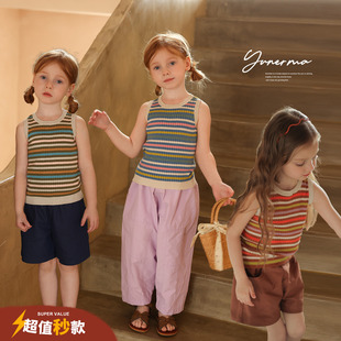 幼儿园宝宝百搭针织条纹背心允儿妈女童夏季 洋气上衣儿童小童夏装