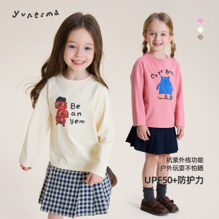 儿童时尚 宝宝春季 打底衫 允儿妈女童新款 T恤上衣 百搭字母卡通长袖