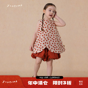 允儿妈女童夏季可爱波点背心宝宝洋气花苞裤儿童娃娃衫短裤套装潮