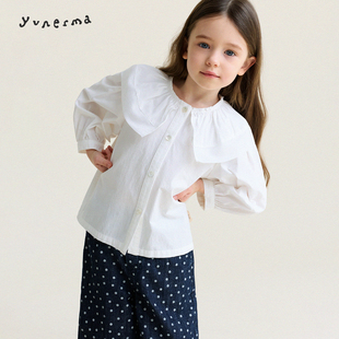 宝宝衬衣上衣潮 儿童气质衬衫 允儿妈女童2026春季 韩系荷叶领娃娃衫