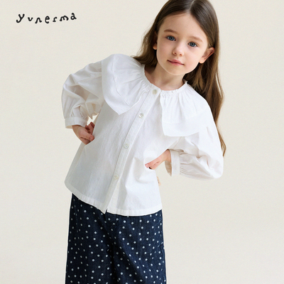 允儿妈女童春季韩系荷叶领娃娃衫