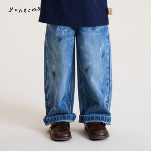 新款 长裤 小众涂鸦直筒牛仔裤 休闲裤 潮 儿童2026时尚 允儿妈女童春季