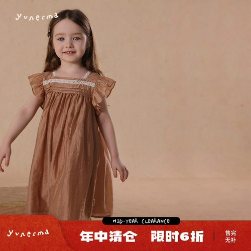 允儿妈女童法式飞袖连衣裙