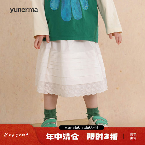 允儿妈女童蕾丝花边白色半裙