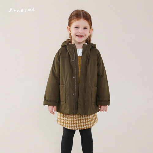 允儿妈女童冬季简约工装连帽棉服
