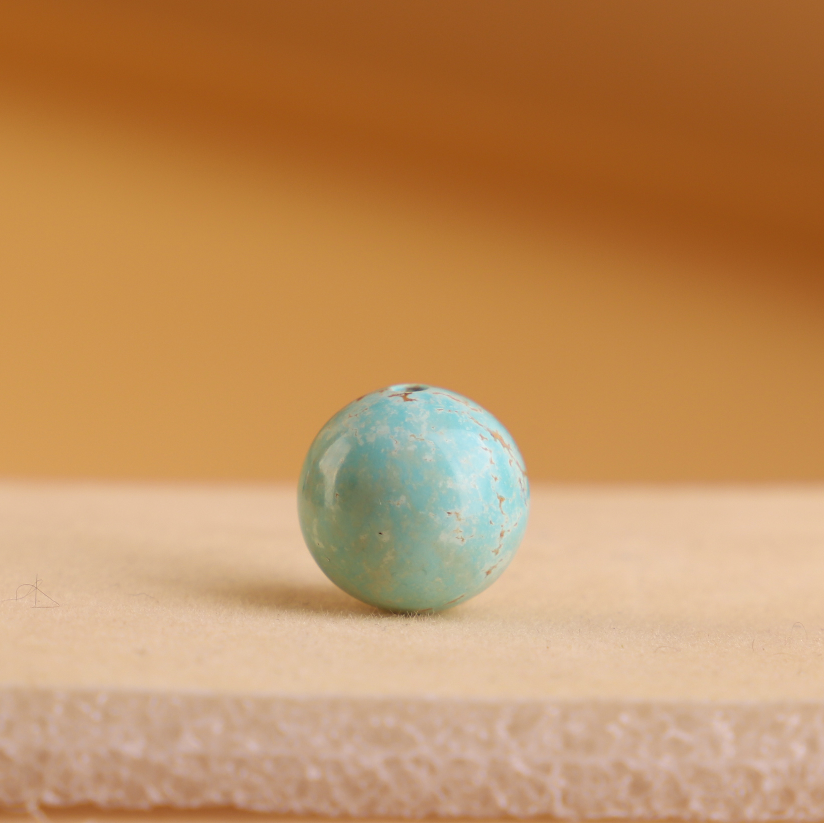 湖北绿松石圆珠单颗散珠天空蓝绿