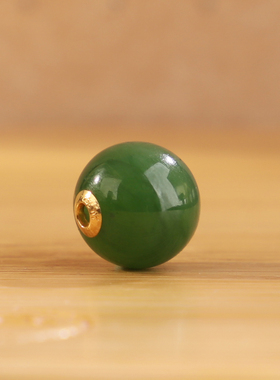 俄料碧玉圆珠阳绿色18K金贴片