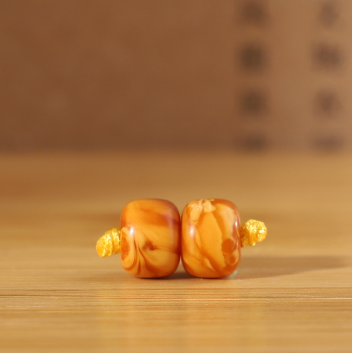 帝廷！正品俄料老蜜蜡老蜡老型珠对珠黄皮满蜡花蜡259号7.1mm*2颗