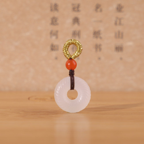 天然和田玉白玉扭扭扣平安扣滴溜