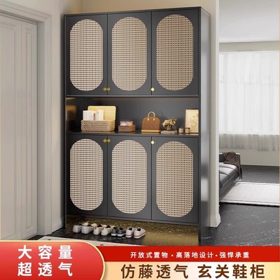 鞋柜家用门口钢制多用新款一体靠墙藤编入户玄关屏风隔断中古鞋架
