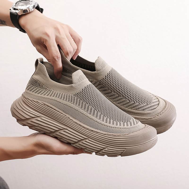 春秋老北京布鞋男透气飞织男鞋老人鞋健步大码厚底运动休闲鞋45