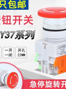 LAY37蘑菇头急停自锁开关 PBCY090紧急停止开关 LAY7按钮开关