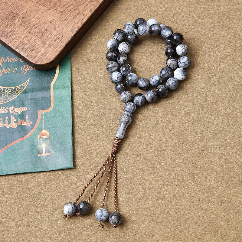 跨境礼拜念珠穆斯林沙特手串33粒珠子手工串珠裂纹珠子手链配饰