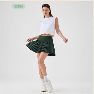 复古绿无痕裸感夏新款网球服高尔夫短裙女速干防走光跑步裙常规长