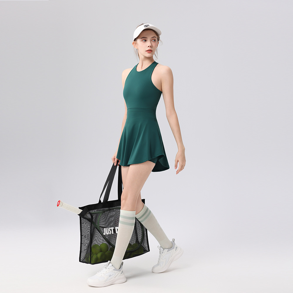 复古绿新款女运动连衣裙