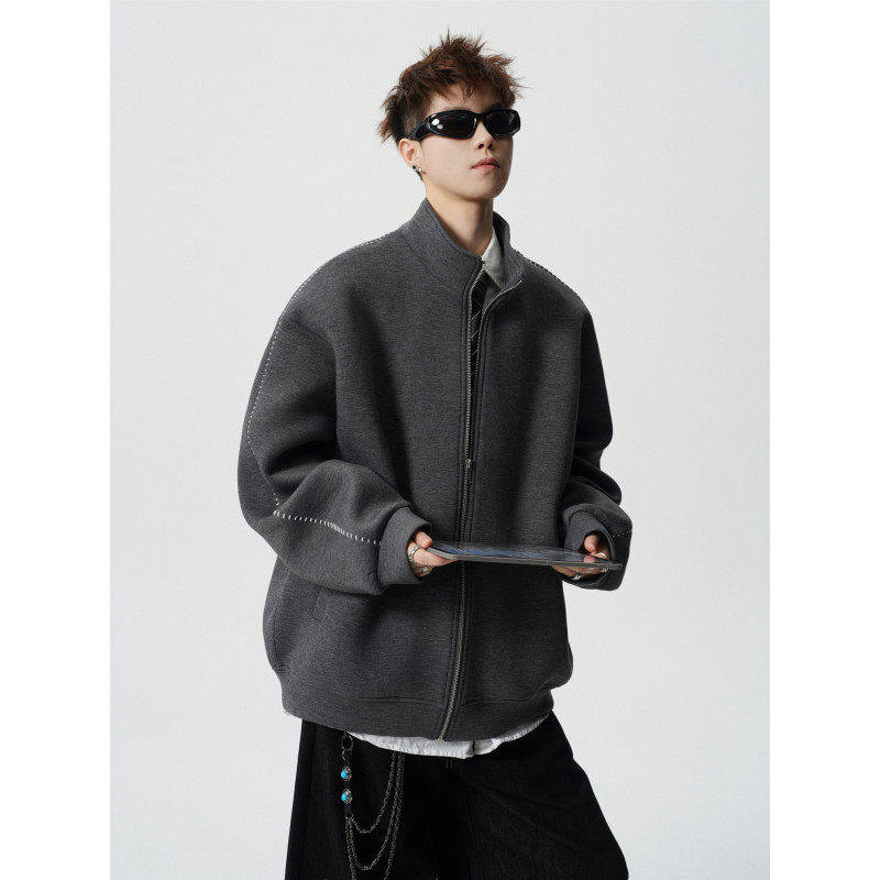 美式重磅太空棉立领夹克外套男春季新款潮牌百搭休闲运动开衫卫衣