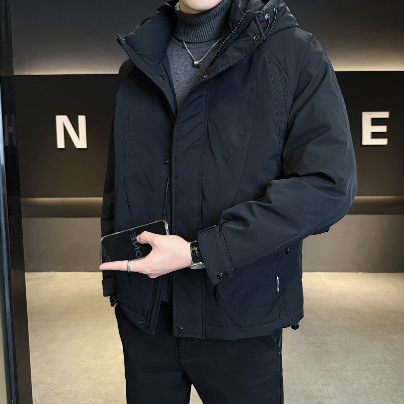 冲锋衣羽绒服男连帽冬季2025新款休闲纯色痞帅加厚保暖工装外套潮