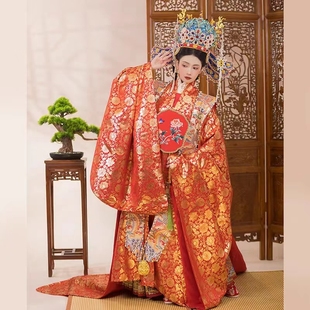 【出租】砚滨纱明制汉服婚服圆领马面凤冠霞帔暗纹缎金通拖尾大衫