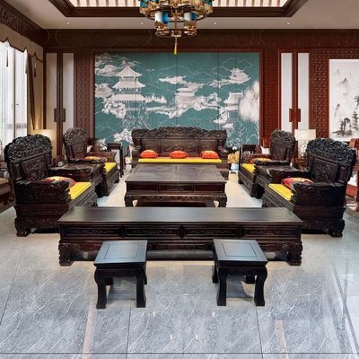 新中式实木沙发组合客厅家用雕花