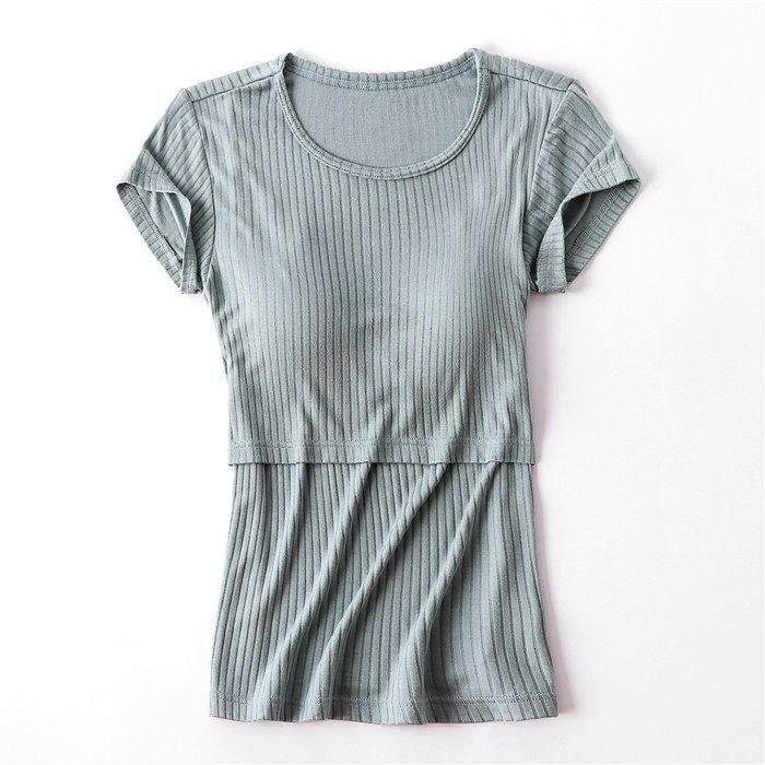 새로운 모달 피트 스트립 리프트 업 반팔 간호 복 캐주얼 브라 프리 솔리드 컬러 티셔츠 출산 착용