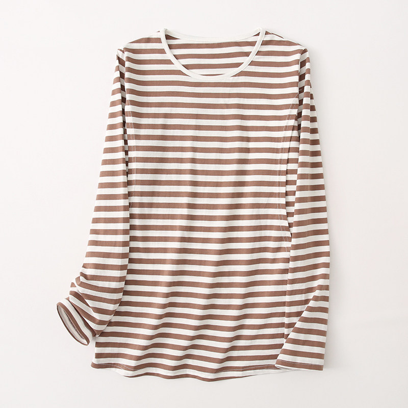 임산부 긴팔 티셔츠 스트라이프 셔츠 패셔너블한 순면 산후 수유복 아웃백 수유복 하의 셔츠 수출