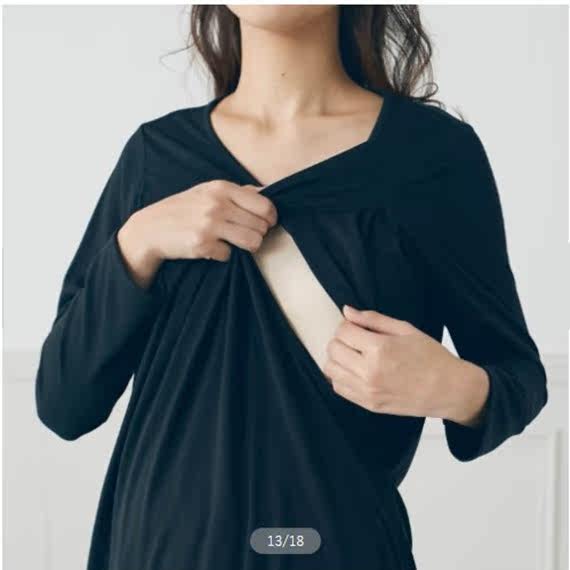 일본 봄 여름 9부 소매 출산 드레스 긴 드레스 라운드 넥 단색 모유 수유 느슨한 긴 드레스