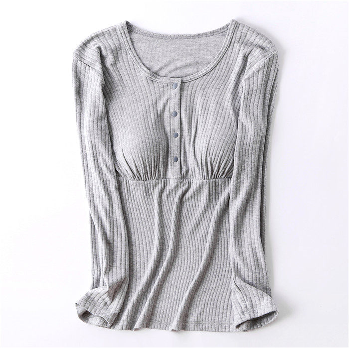 새로운 모달 핏 스트립 숨겨진 버튼 간호 탑 느슨한 감금 의류 출산 착용 대형 프론트 버튼 간호 잠옷