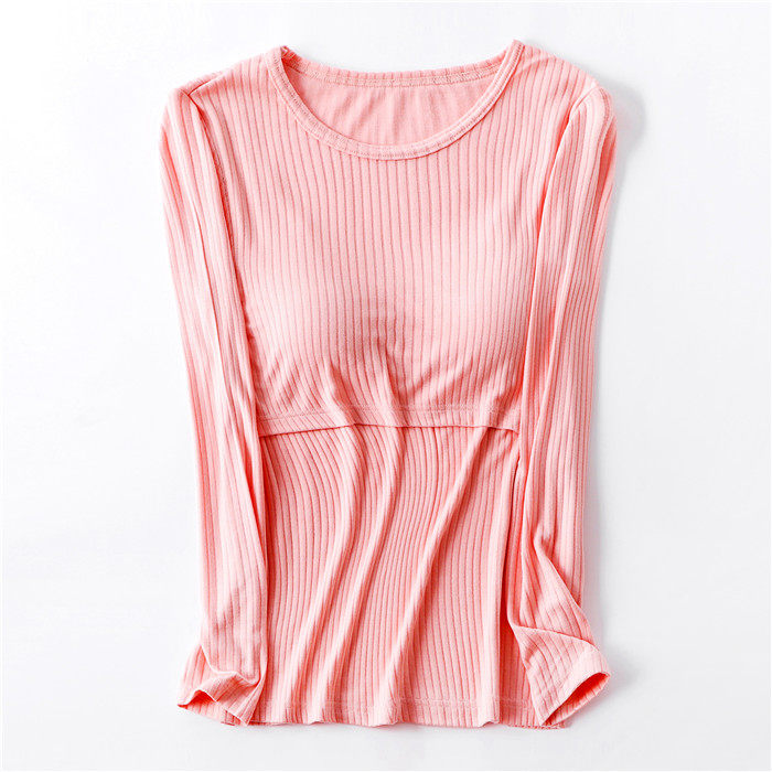 새로운 모달 핏 스트라이프 리프트 업 긴팔 간호 복 감금 의류 캐주얼 브라 프리 솔리드 컬러 출산 의류