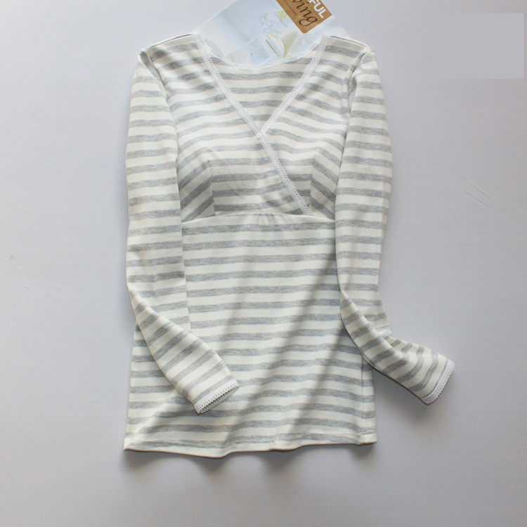 가을 겨울 컬러풀한 면 크로스오버 수유 상의 두껍고 따뜻한 브라 프리 수유복 감금복 가정복