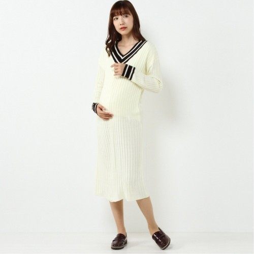 일본 싱글 가을 겨울 V 넥 대학 스타일 출산 드레스 산후 패션 엄마 외출 모유 수유 스웨터 드레스