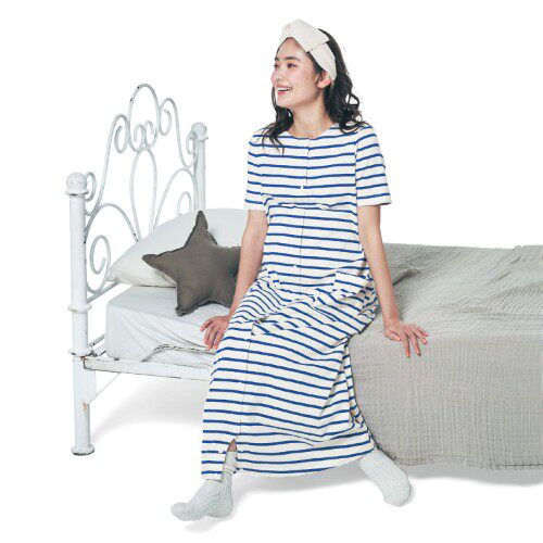 QIANJIA 오리지널 봄 여름 순면 출산 잠옷 산후 반팔 수유복 장기 감금복 원피스 잠옷