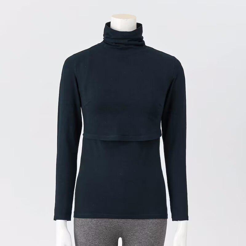 QIANJIA 임산부 모유 수유 터틀넥 바닥 셔츠 순수 코튼 긴 소매 모유 수유 티셔츠 가을 겨울 당겨 모유 수유 입 감금 옷