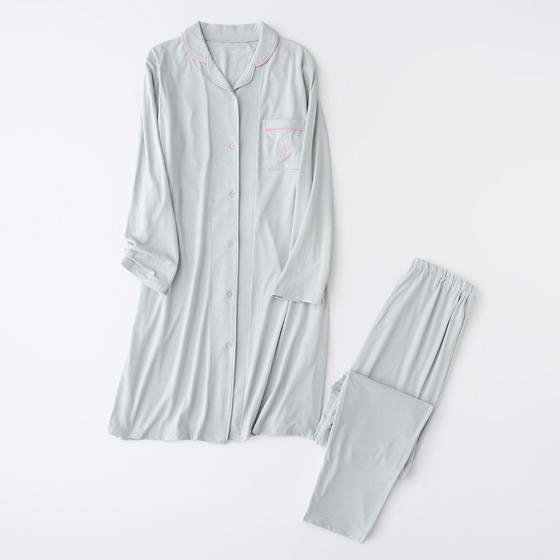 매일 싱글 봄 가을 출산 간호 세트 부드럽고 편안한 긴 감금 의류 산후 수유 잠옷 세트
